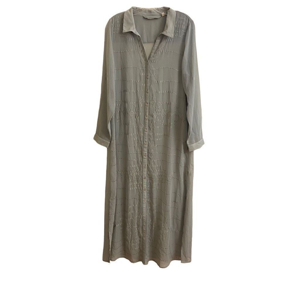 Soft Surrounding Ibiza Sheer Shirtdress Gray Embroidered Geometric Medium